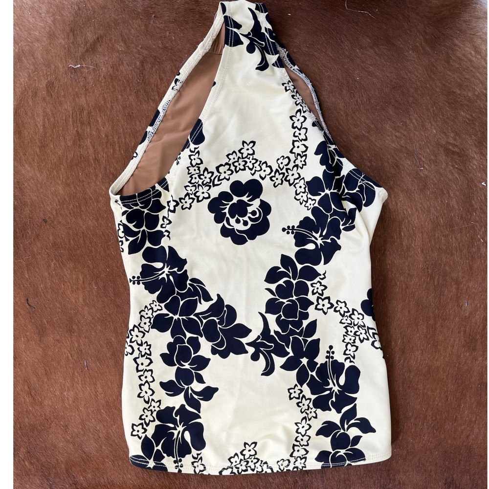 Nu Swim Floral Print Tank Swimsuit Cream Black Recycled Polyamide Size S